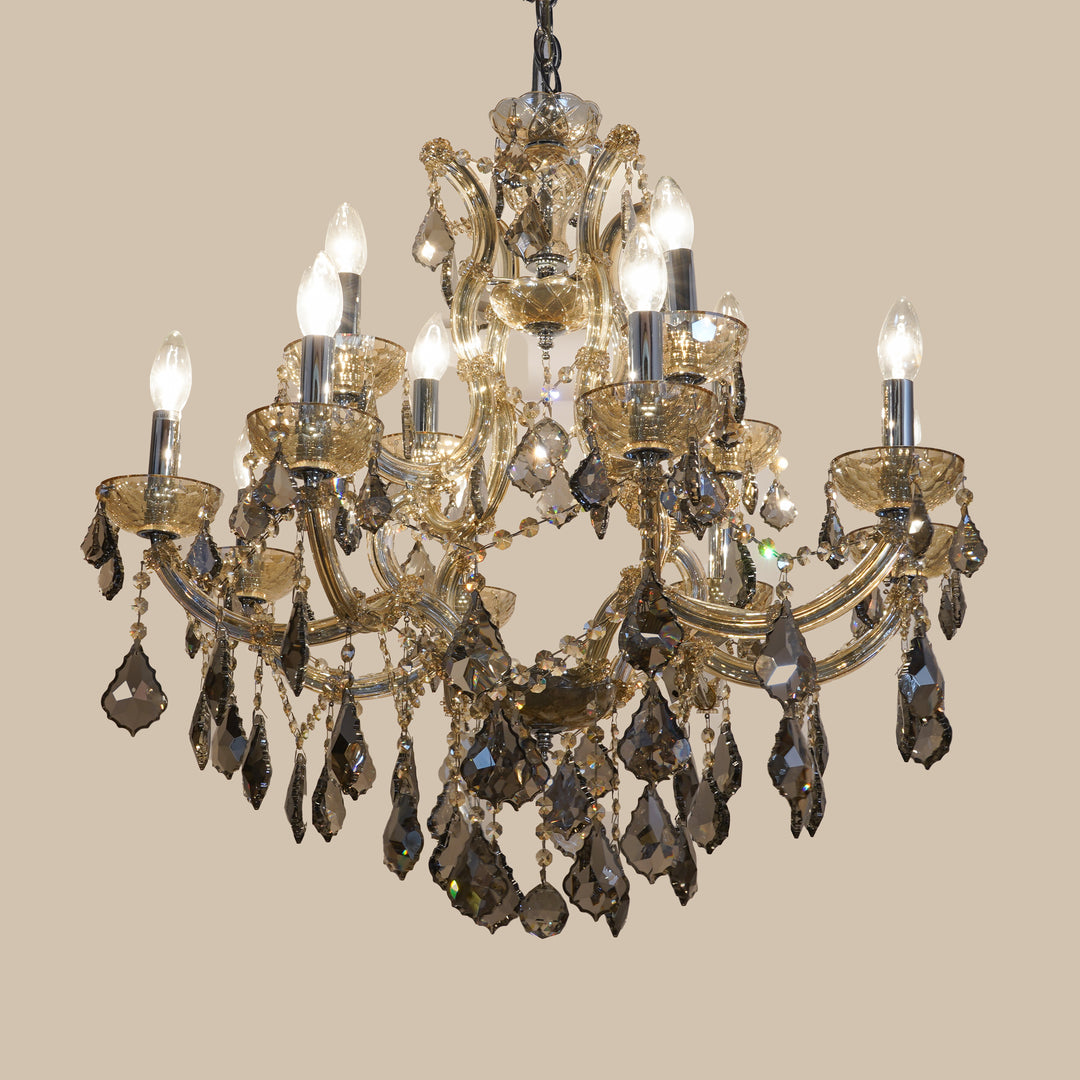 MARGATE 8+4 lights teak finish crystals Chandelier light