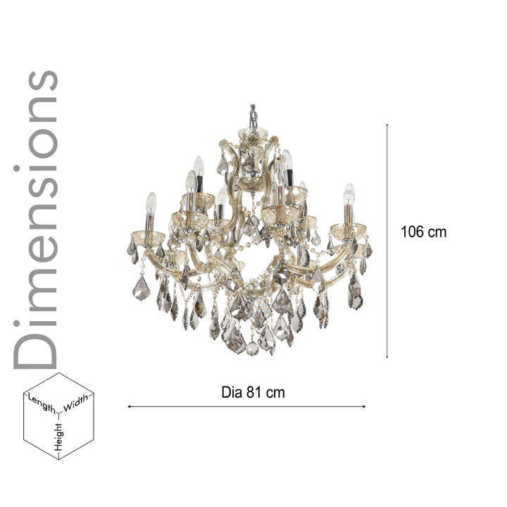 MARGATE 8+4 lights teak finish crystals Chandelier light