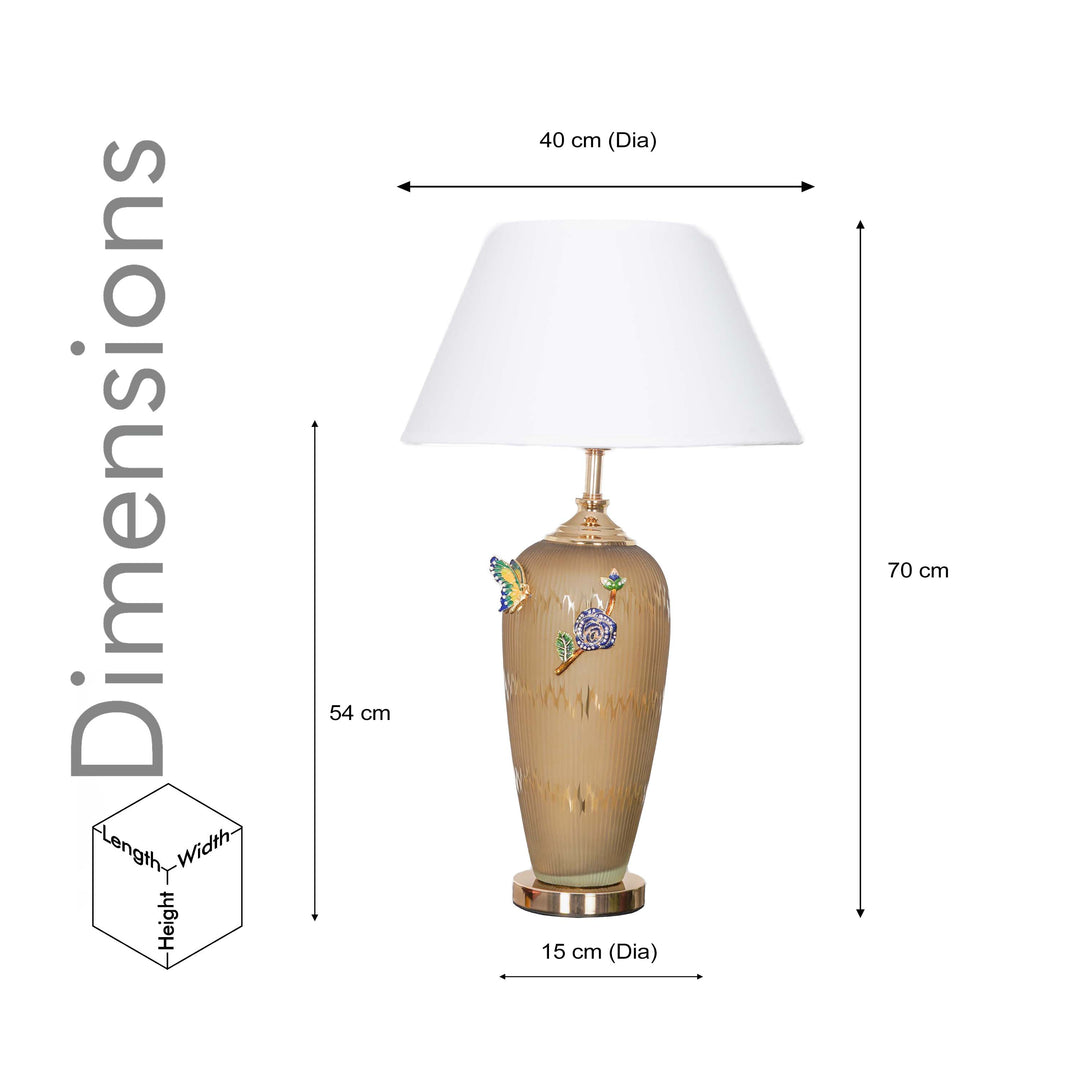 TETBURY Champagne Glass And Rose Gold Metal Table lamp With White Cotton Shade