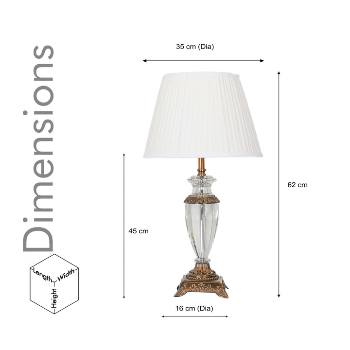 RAMZI Clear Crystal With Antique Brass Finish Table Lamp With White Cotton Shade