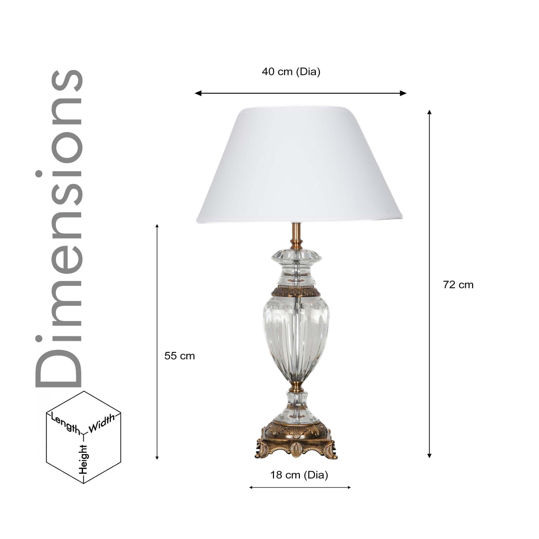 ASPLEY Clear Crystal With Antique Brass Finish Table Lamp With White Cotton Shade