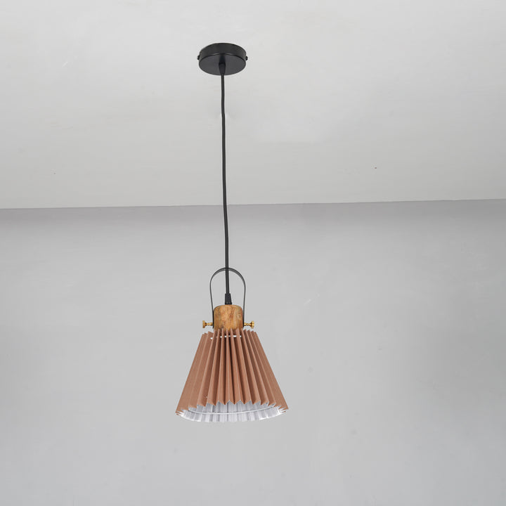 LIEBE shade wood and metal Hanging Pendant Light With Beige Cotton Shade