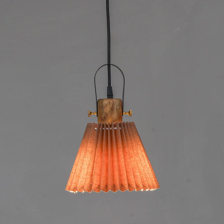 LIEBE shade wood and metal Hanging Pendant Light With Beige Cotton Shade
