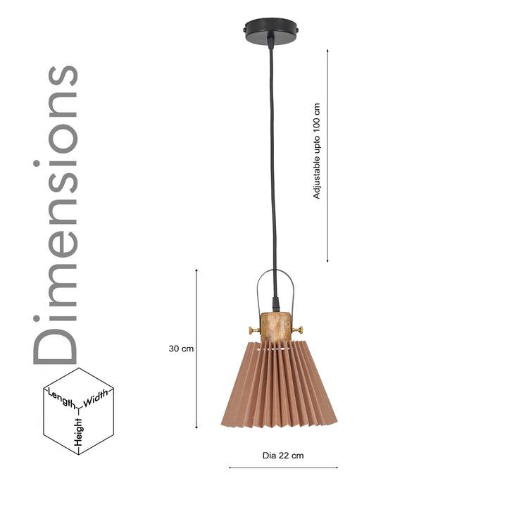 LIEBE shade wood and metal Hanging Pendant Light With Beige Cotton Shade