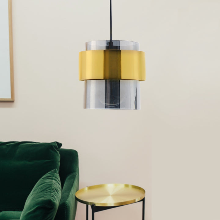 Visalia Smoke Luster and Brushed Brass Hanging Pendant Light