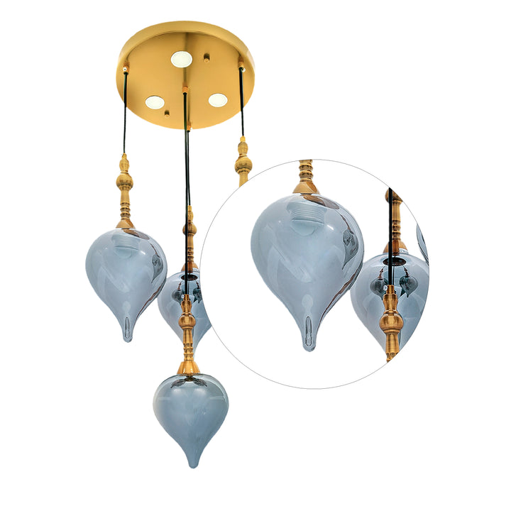 Odyssey Quatrro Smoke Luster and Brushed Brass Hanging Cluster Pendant Light