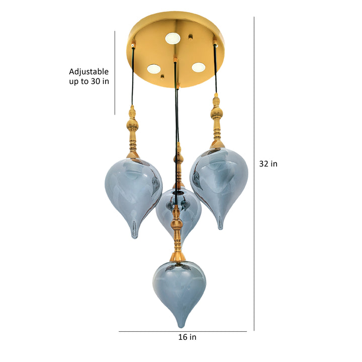 Odyssey Quatrro Smoke Luster and Brushed Brass Hanging Cluster Pendant Light
