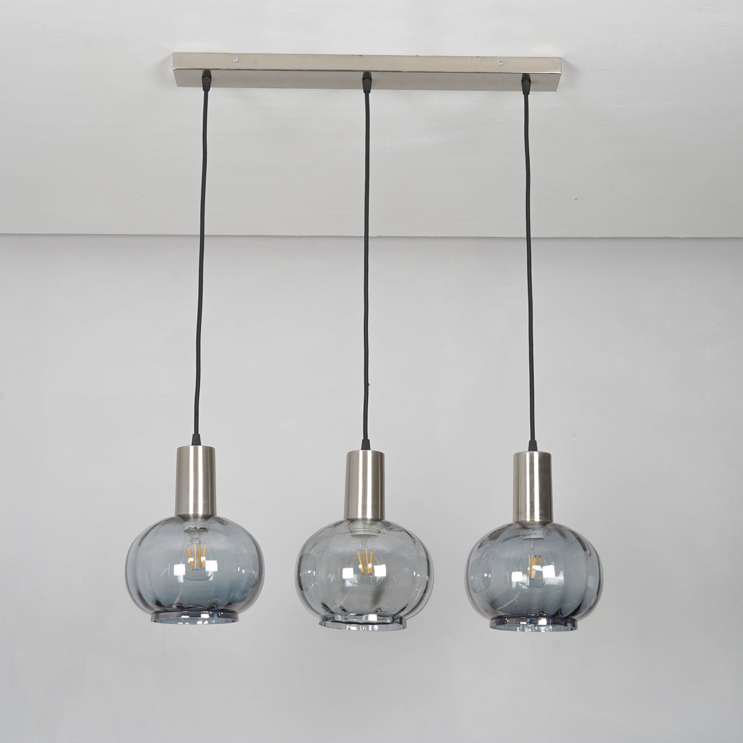 OPALINE Globe Linear Cluster Hanging Pendant Light In Smoke Glass And Chrome Finish Metal