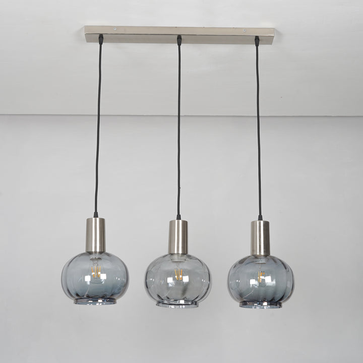 OPALINE Globe Linear Cluster Hanging Pendant Light In Smoke Glass And Chrome Finish Metal
