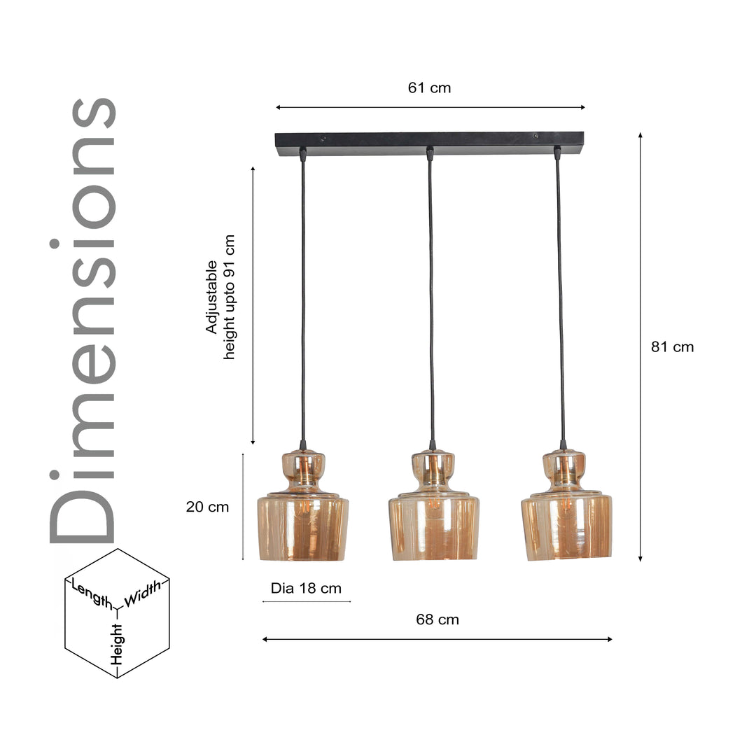 CORALIE Cluster Hanging Light In Amber Glass And Black Finish Metal