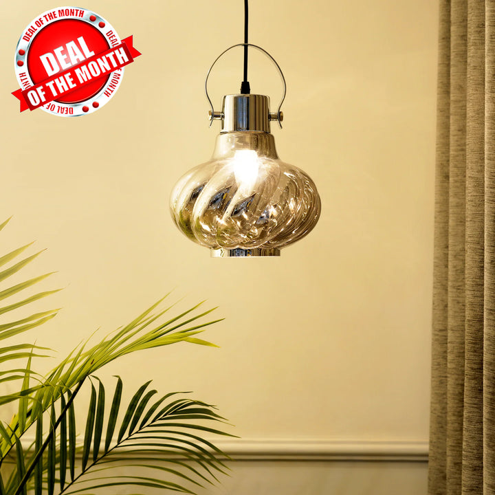 Agatha Smoke Glass & Metal Single Light Hanging Light