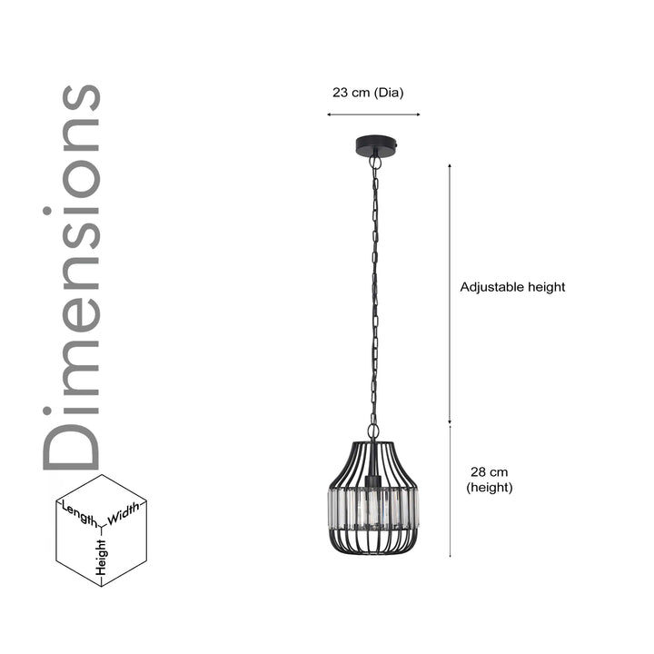 Tindori Clear Crystal with black Metal Hanging Pendant Light