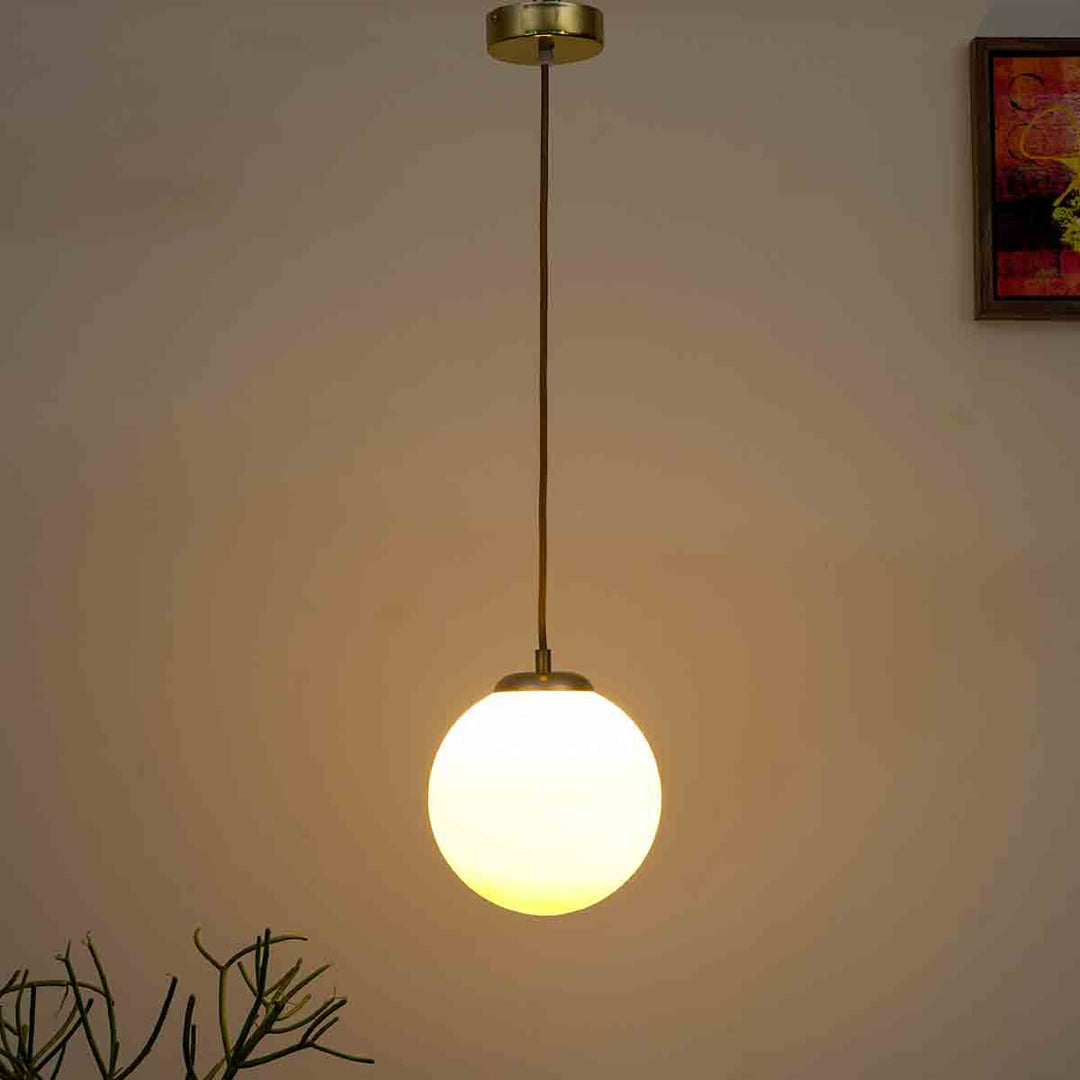 ORB Single Glass Pendant Light – Frosted White Shine Brass