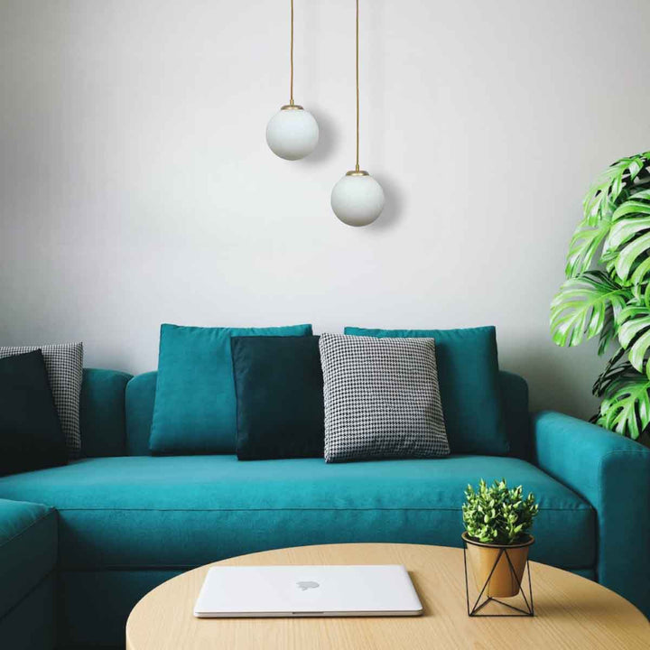 Orb Dual Glass Pendant Light – Frosted White & Shine Brass