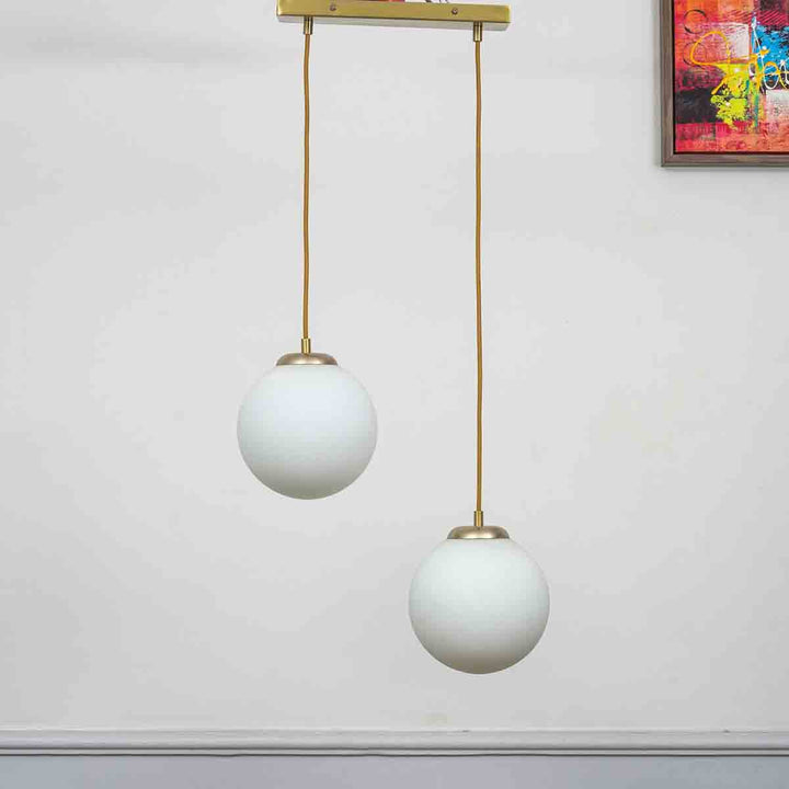 Orb Dual Glass Pendant Light – Frosted White & Shine Brass