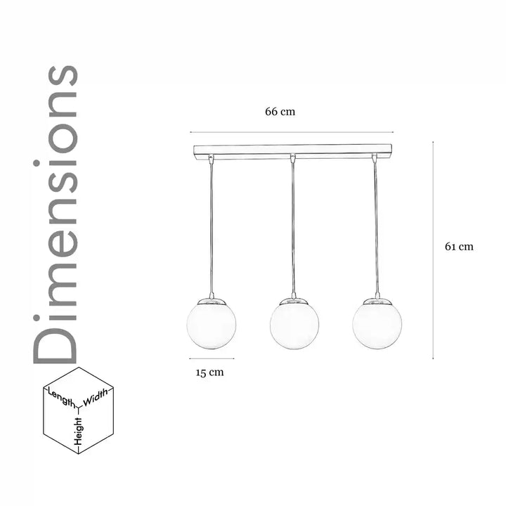 Orb 3 Light Cluster Rectangle Ceiling Pendant With Frosted White & Shine Brass