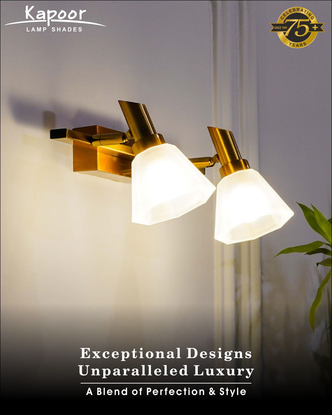 Ainsley 2 Light Brass and Glass Wall Light