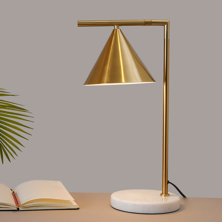 MARSDEN White Marble and Brass Finish Metal Table Study Lamp