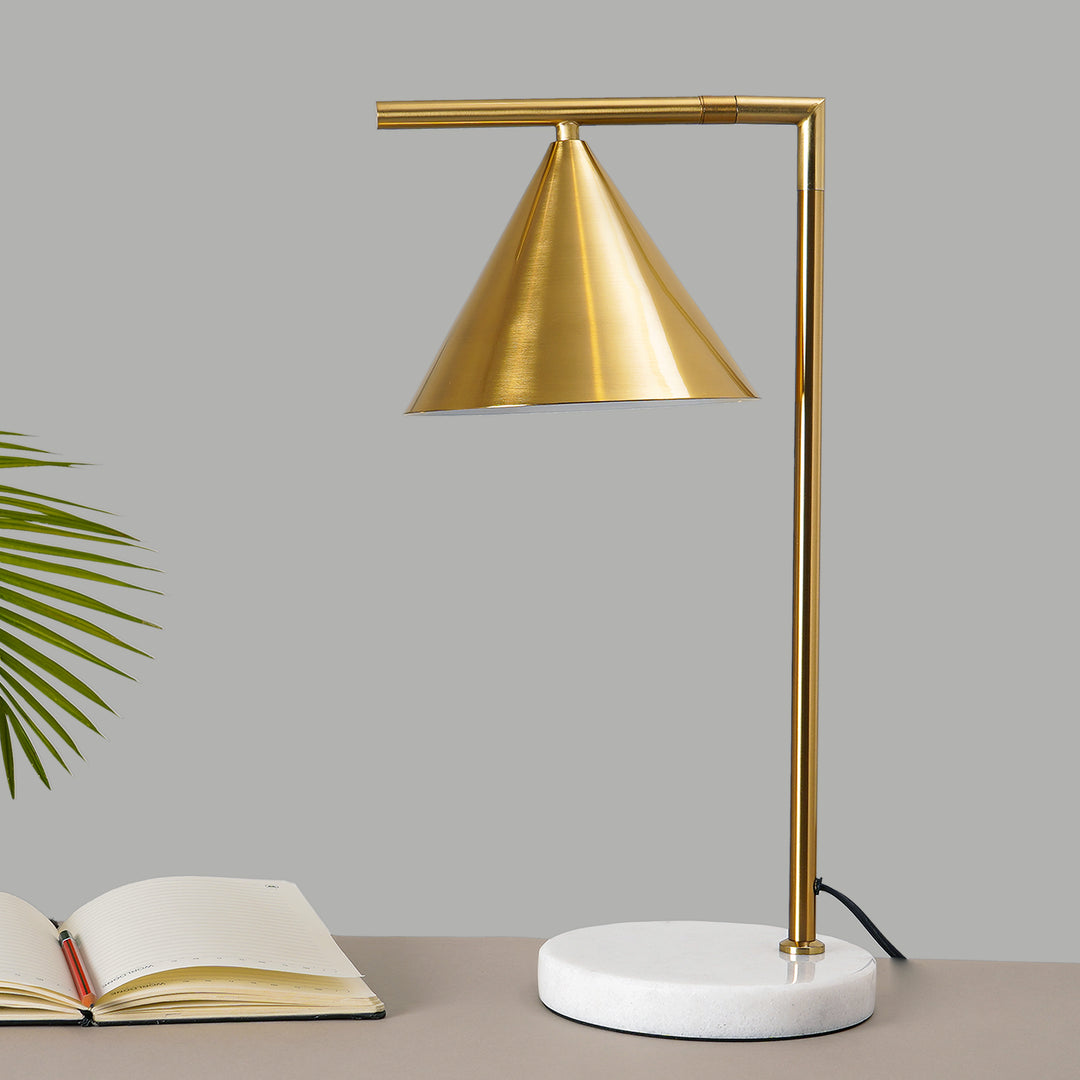 MARSDEN White Marble and Brass Finish Metal Table Study Lamp