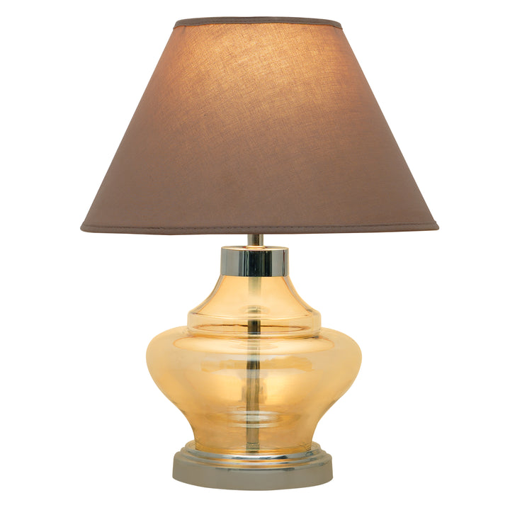 ARNIE Amber Glass And Chrome Finish Metal Table Lamp With Beige Cotton Shade