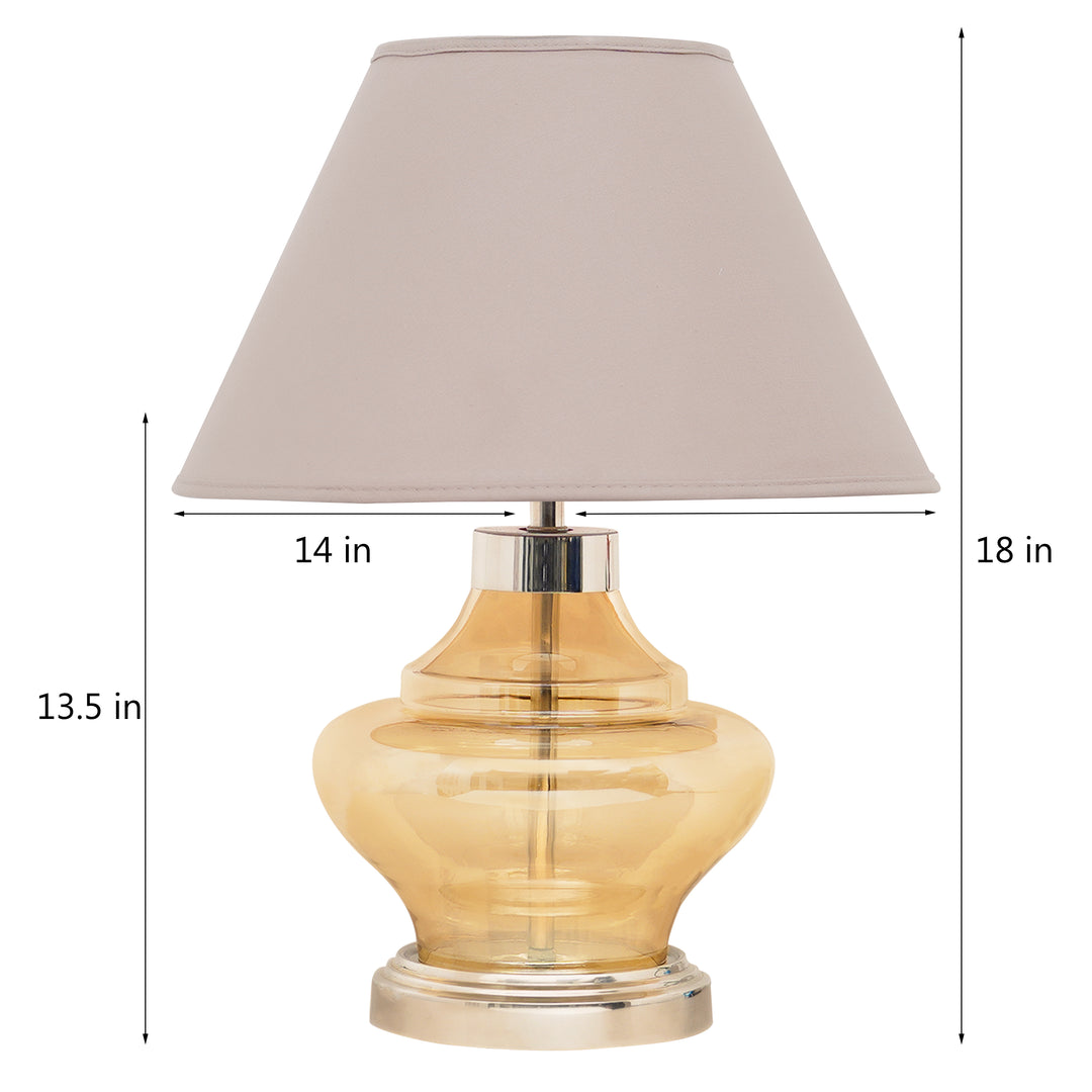 ARNIE Amber Glass And Chrome Finish Metal Table Lamp With Beige Cotton Shade