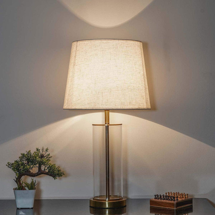 Echo USB Rechargeable Glass Table Lamp in Brass Finish With Fabric Shade
