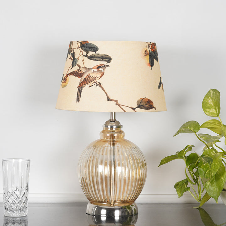 IDONIA Nickel and Amber Finish Table Lamp With White Shade