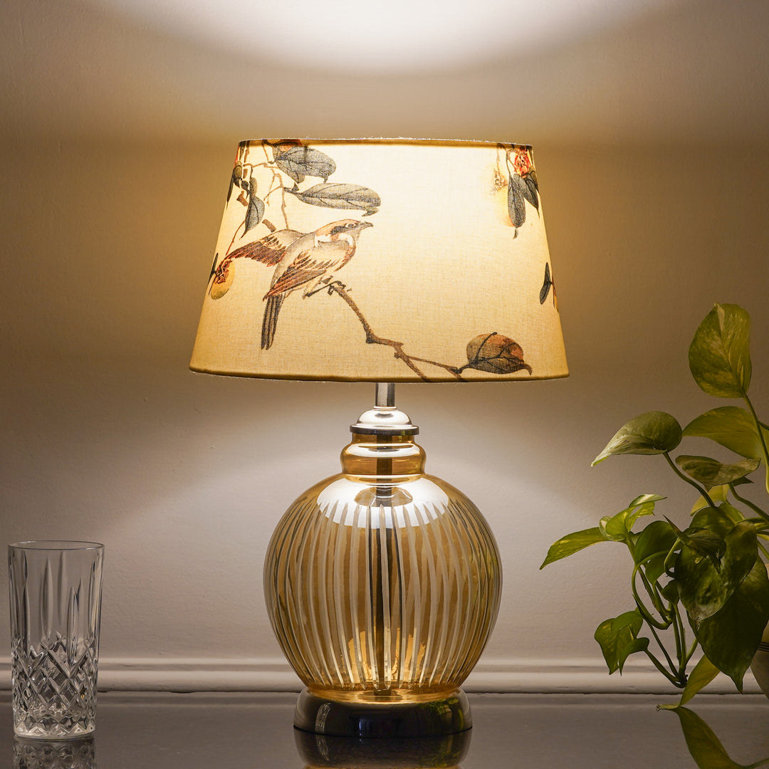 IDONIA Nickel and Amber Finish Table Lamp With White Shade