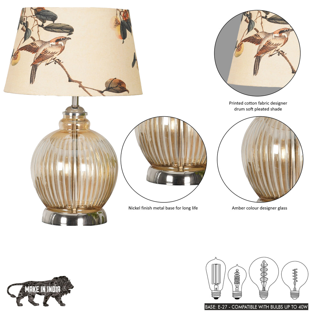 IDONIA Nickel and Amber Finish Table Lamp With White Shade