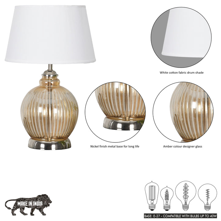 Idonia Nickel and Amber Finish Table Lamp With White Shade