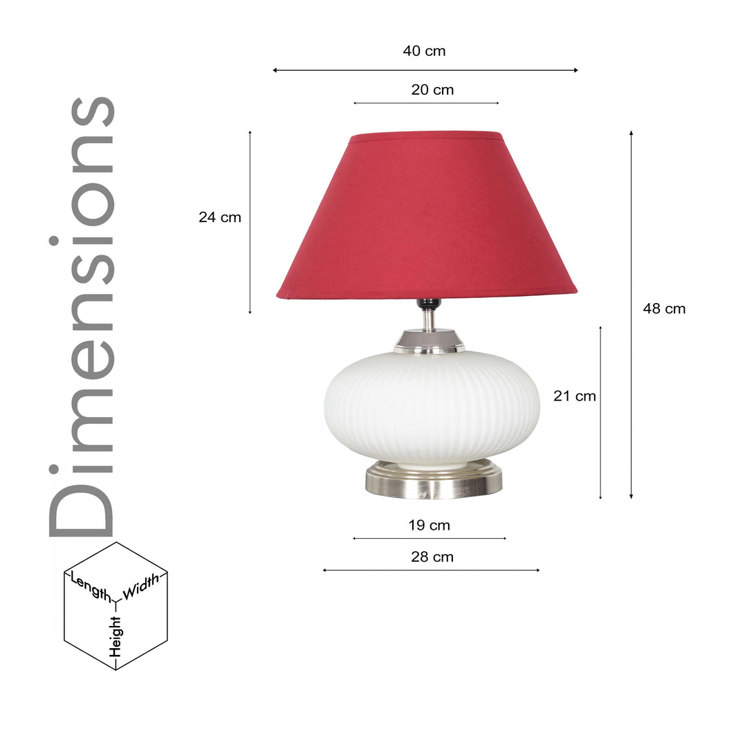 MALOTO Frosted White Glass and Chrome Finish Metal Table Lamp With Beige Cotton Shade