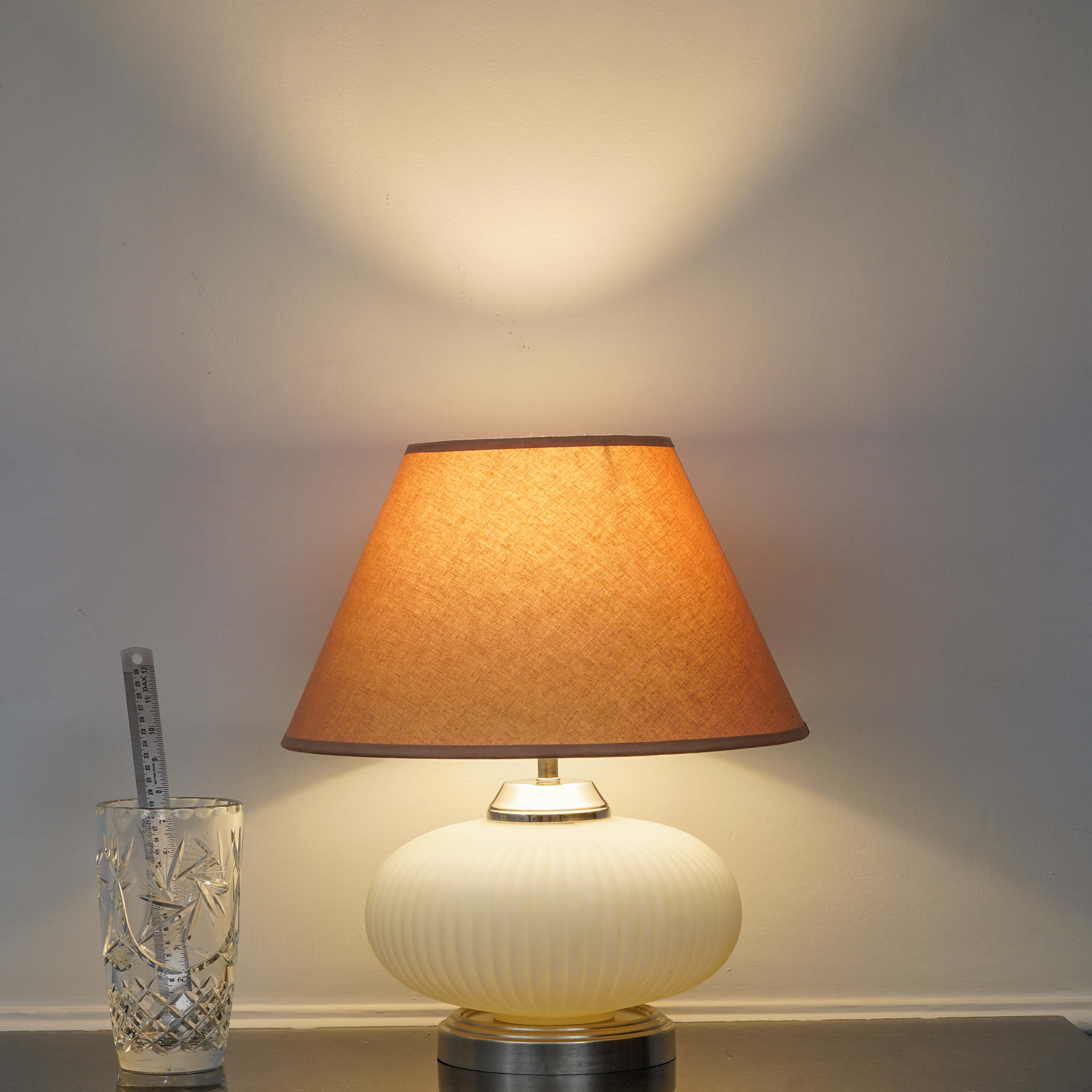 MALOTO Frosted White Glass and Chrome Finish Metal Table Lamp With Bei ...