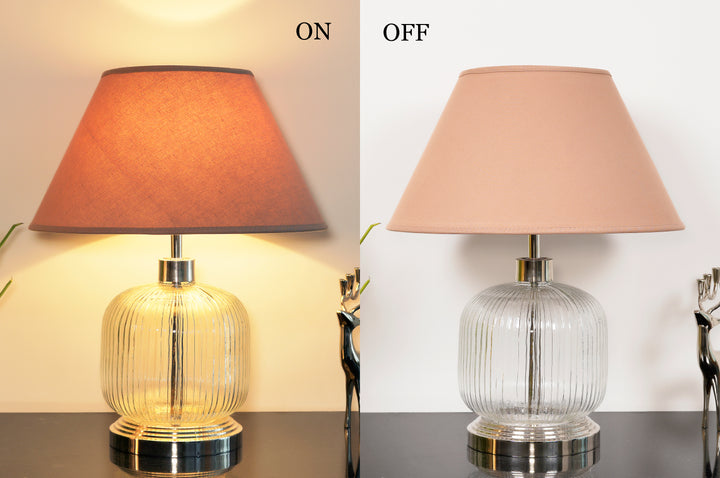 DEMARIUS Transparent and Nickel Finish Table Lamp With Cotton Shade