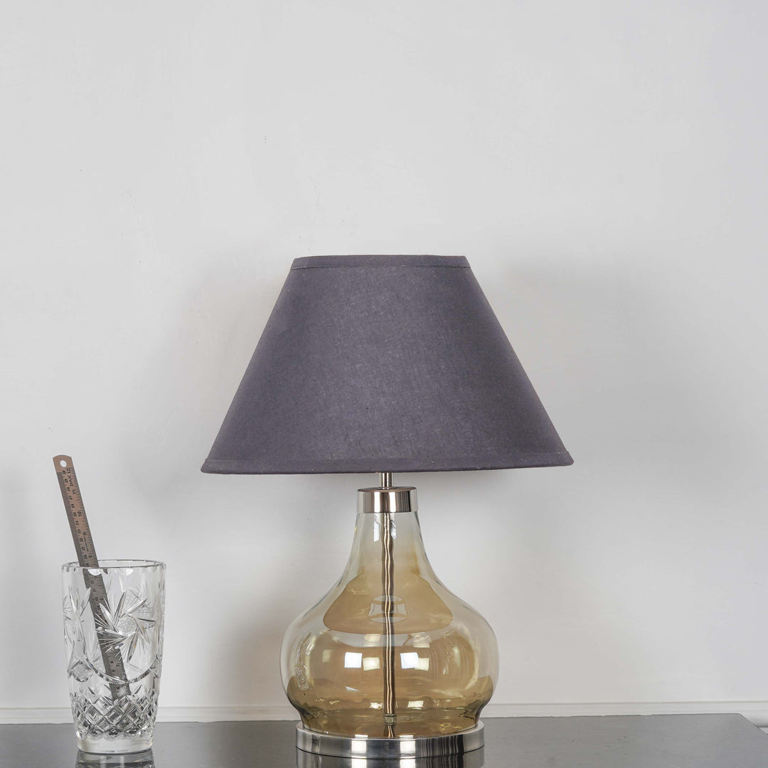 INGRAM Smoke Glass and Metal Table Lamp With Beige Cotton Shade