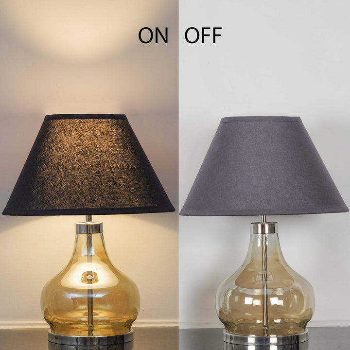 INGRAM Smoke Glass and Metal Table Lamp With Beige Cotton Shade