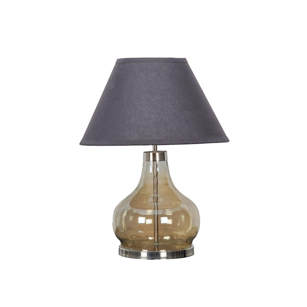 INGRAM Smoke Glass and Nickel Finish Metal Table Lamp With Cotton Shade