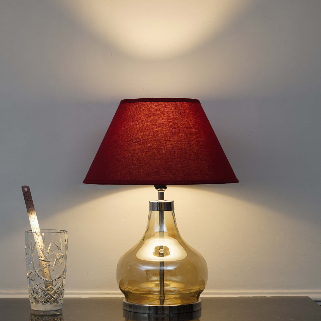 INGRAM Smoke Glass and Nickel Finish Metal Table Lamp With Cotton Shade