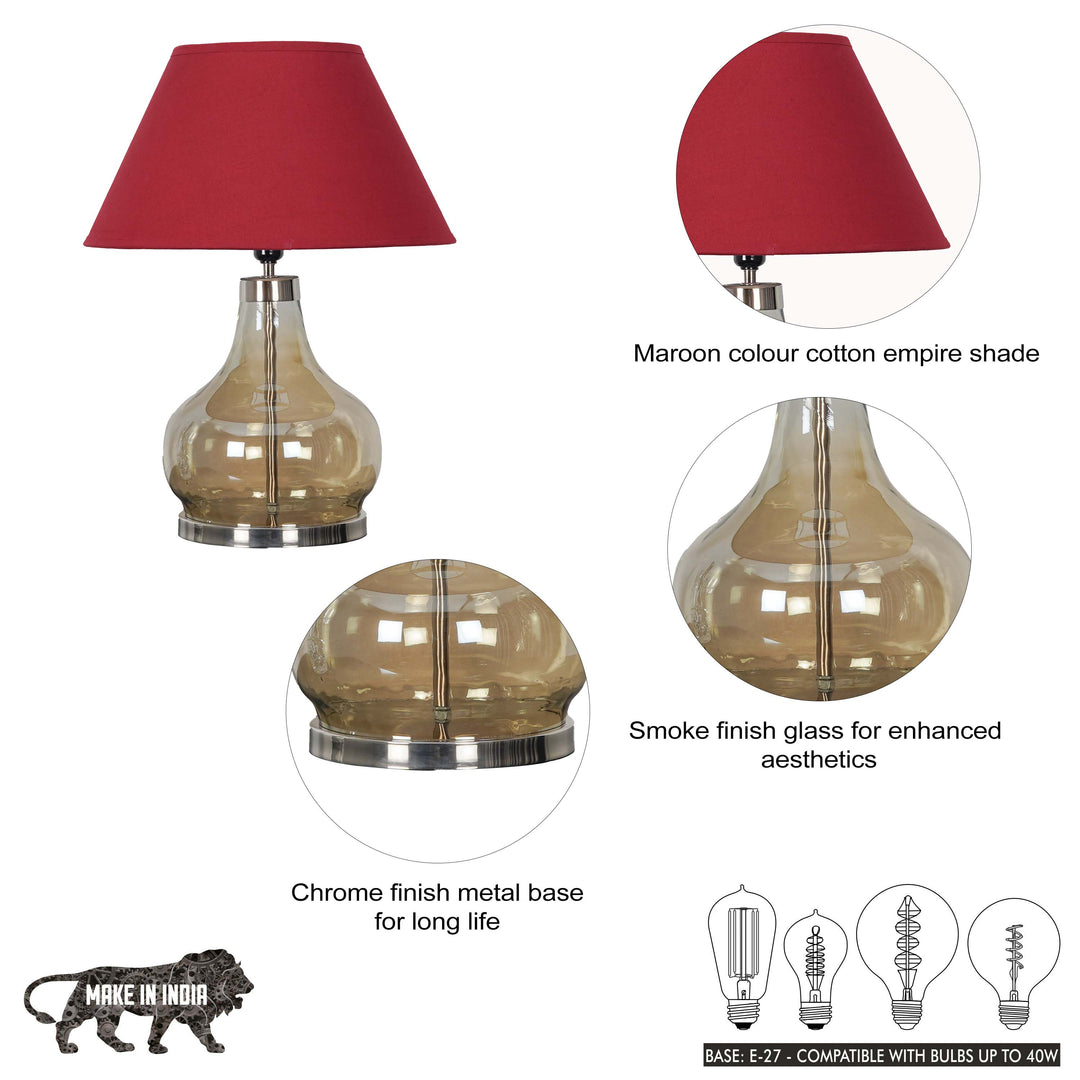 INGRAM Smoke Glass and Nickel Finish Metal Table Lamp With Cotton Shade