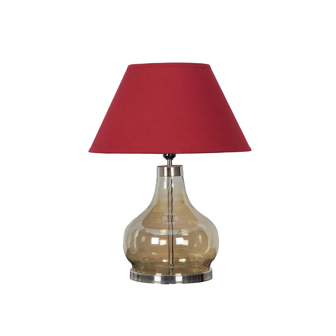 INGRAM Smoke Glass and Nickel Finish Metal Table Lamp With Cotton Shade