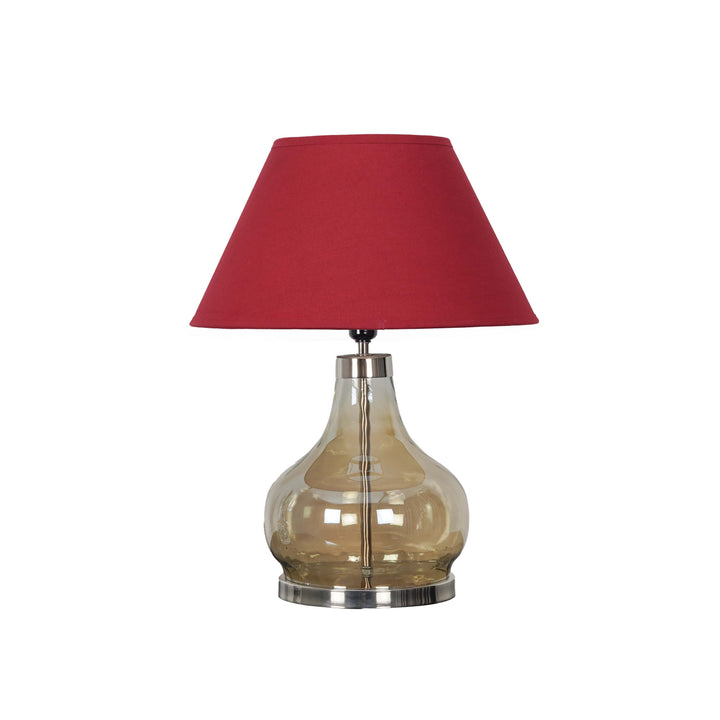 INGRAM Smoke Glass and Nickel Finish Metal Table Lamp With Cotton Shade