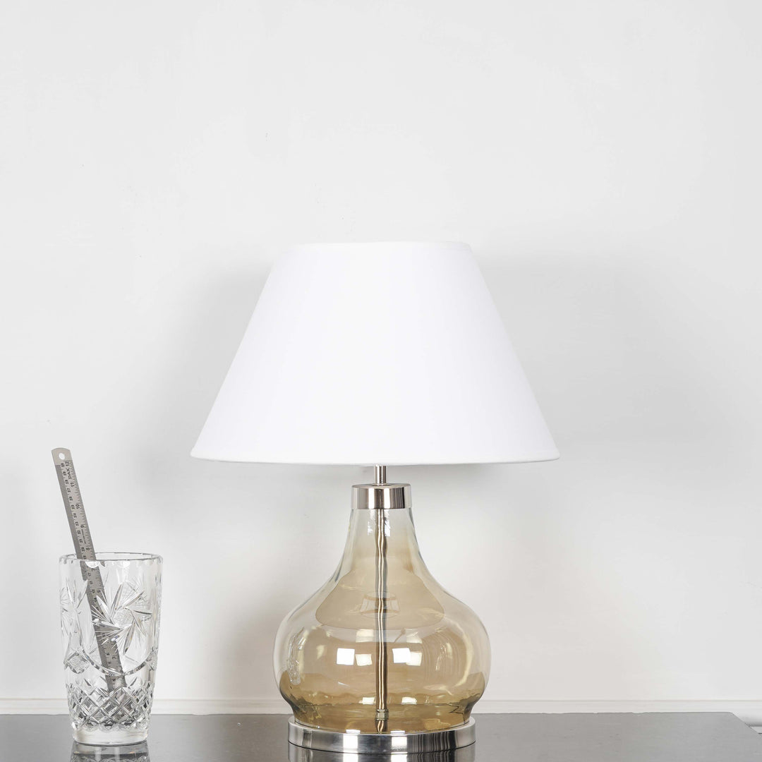 INGRAM Smoke Glass and Nickel Finish Metal Table Lamp With Cotton Shade