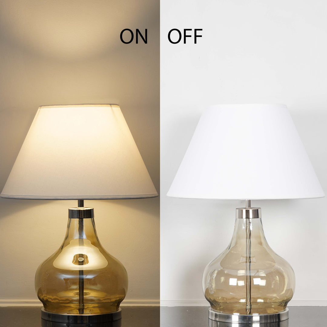 INGRAM Smoke Glass and Metal Table Lamp With Beige Cotton Shade