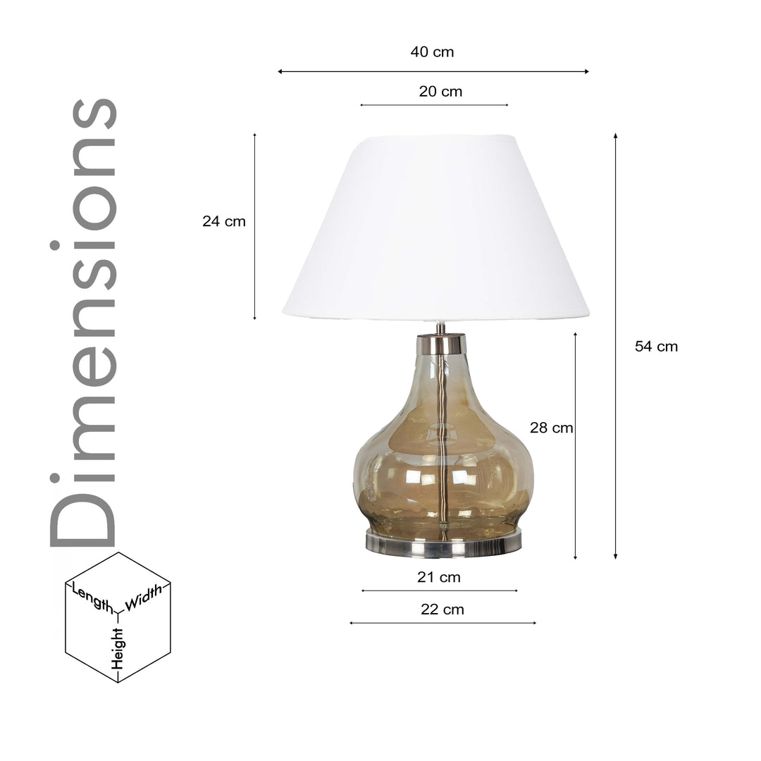 INGRAM Smoke Glass and Metal Table Lamp With Beige Cotton Shade