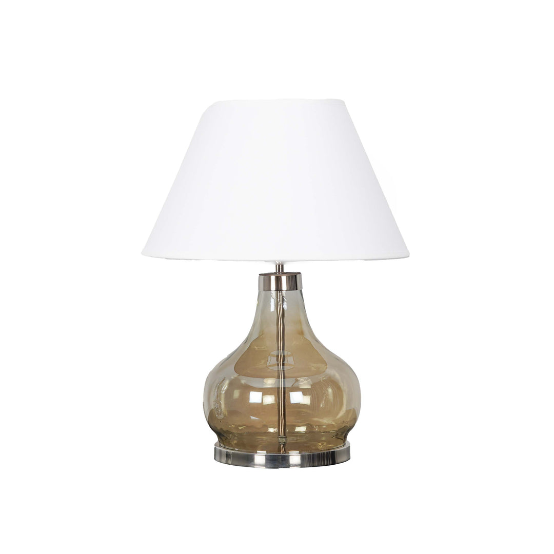 INGRAM Smoke Glass and Nickel Finish Metal Table Lamp With Cotton Shade