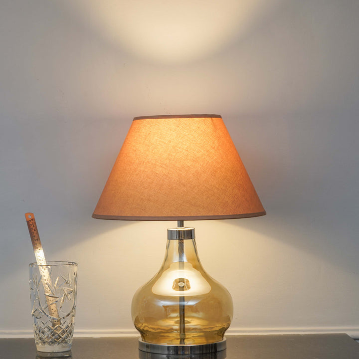 INGRAM Smoke Glass and Nickel Finish Metal Table Lamp With Cotton Shade