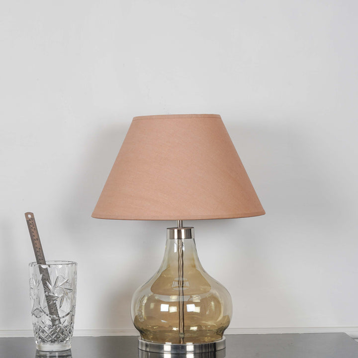 INGRAM Smoke Glass and Nickel Finish Metal Table Lamp With Cotton Shade
