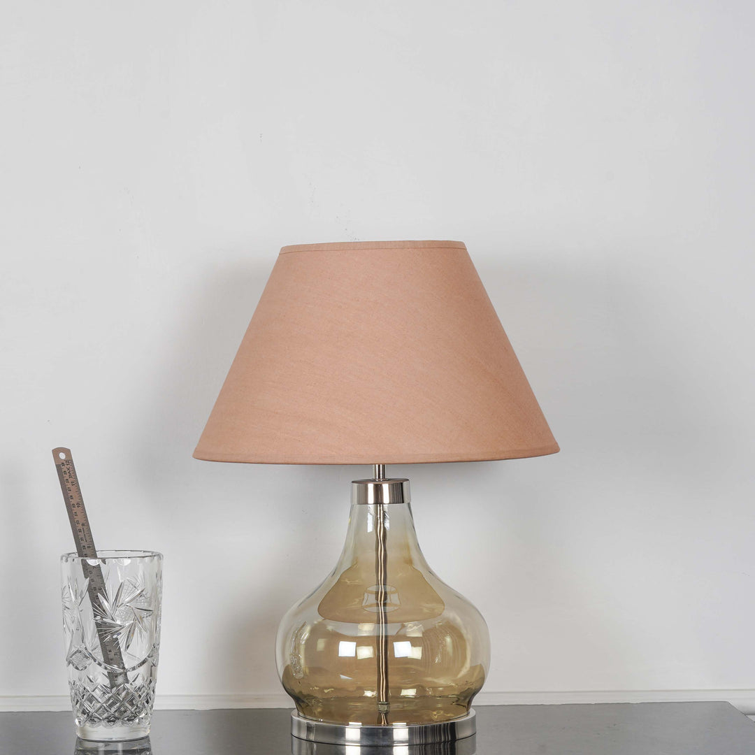 INGRAM Smoke Glass and Metal Table Lamp With Beige Cotton Shade
