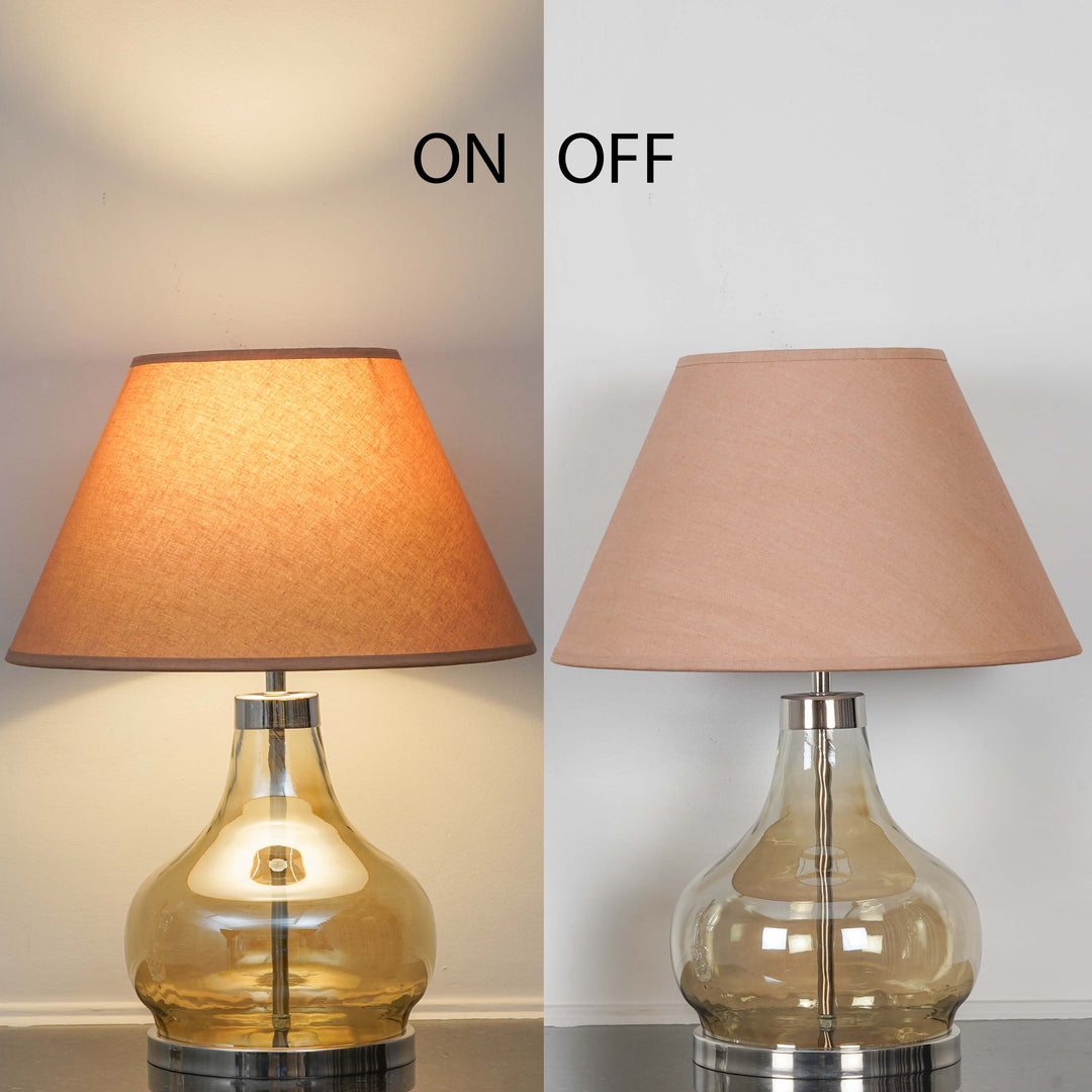 INGRAM Smoke Glass and Nickel Finish Metal Table Lamp With Cotton Shade