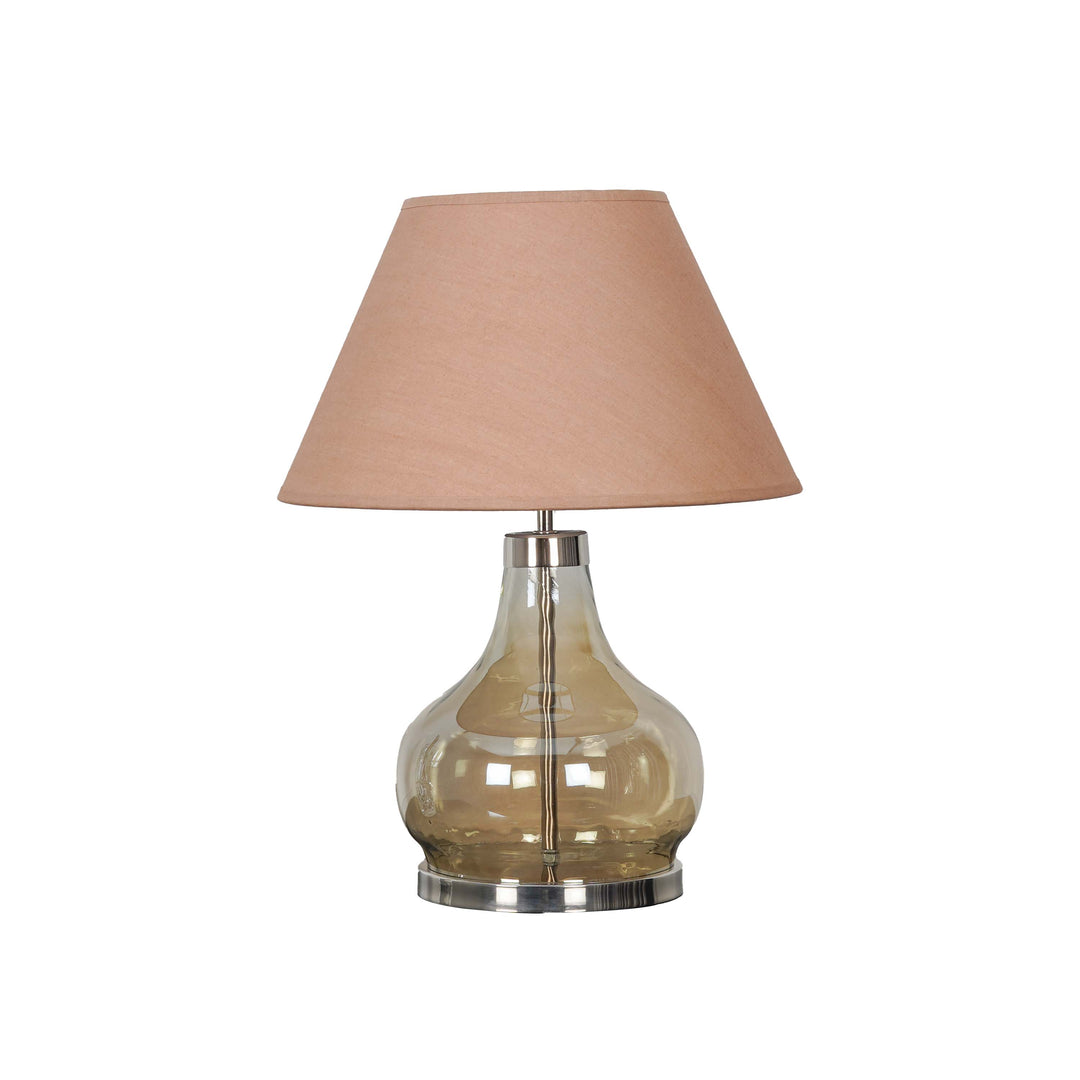 INGRAM Smoke Glass and Nickel Finish Metal Table Lamp With Cotton Shade