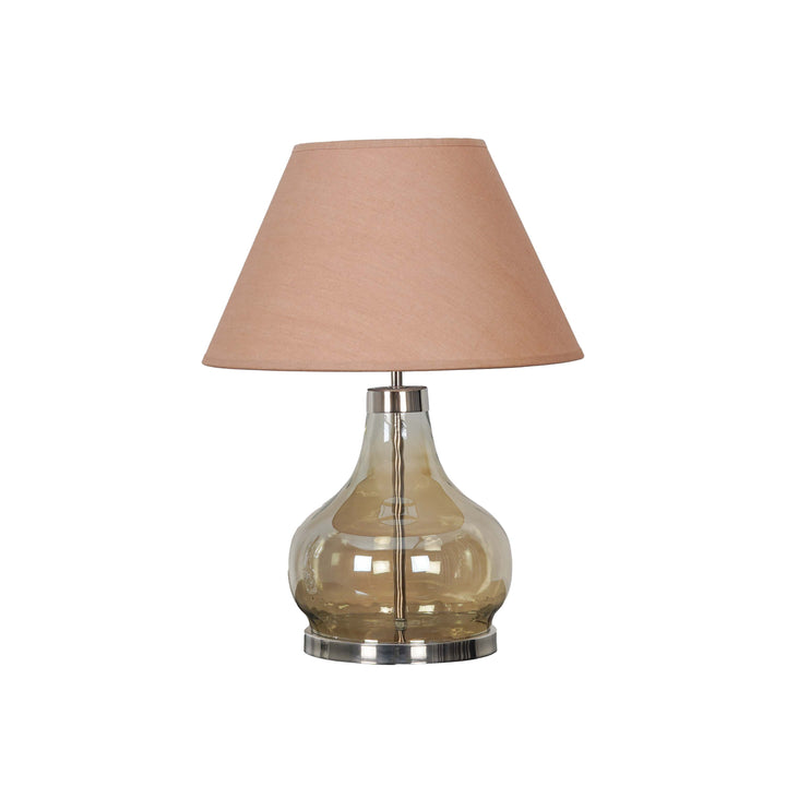 INGRAM Smoke Glass and Nickel Finish Metal Table Lamp With Cotton Shade